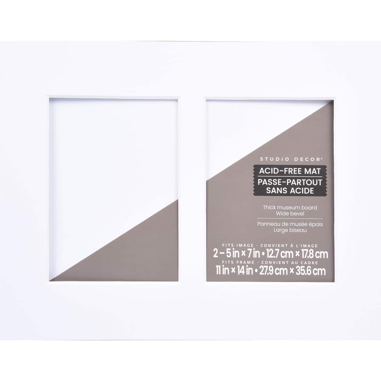 2 Opening 11" x 14" Museum White Mat by Studio Décor®, 5" x 7" Opening Size